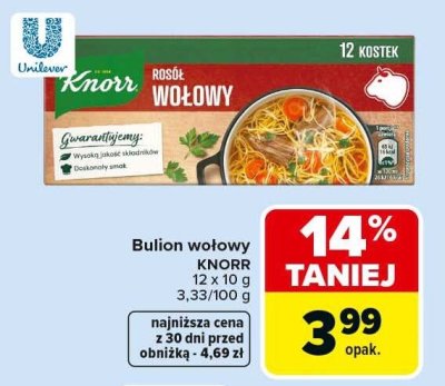 Bulion wołowy KNORR 12 x 10 g promocja w Carrefour