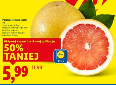 Pomelo czerwone, luzem 1 kg promocja w Lidl