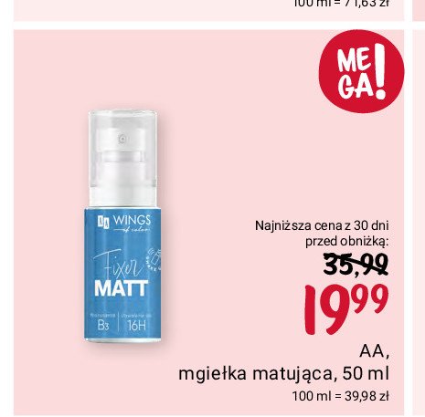 Mgiełka utrwalająca makijaż matujące minerały fixing mist matt Aa hydro baza promocja