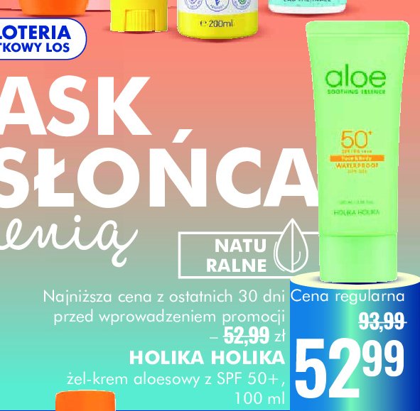 Krem-żel przeciwsłoneczny z aloesem spf 50+ Holika holika promocja