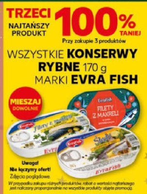 Konserwy rybne EVRA FISH filety z makreli różne rodzaje promocja w Kaufland