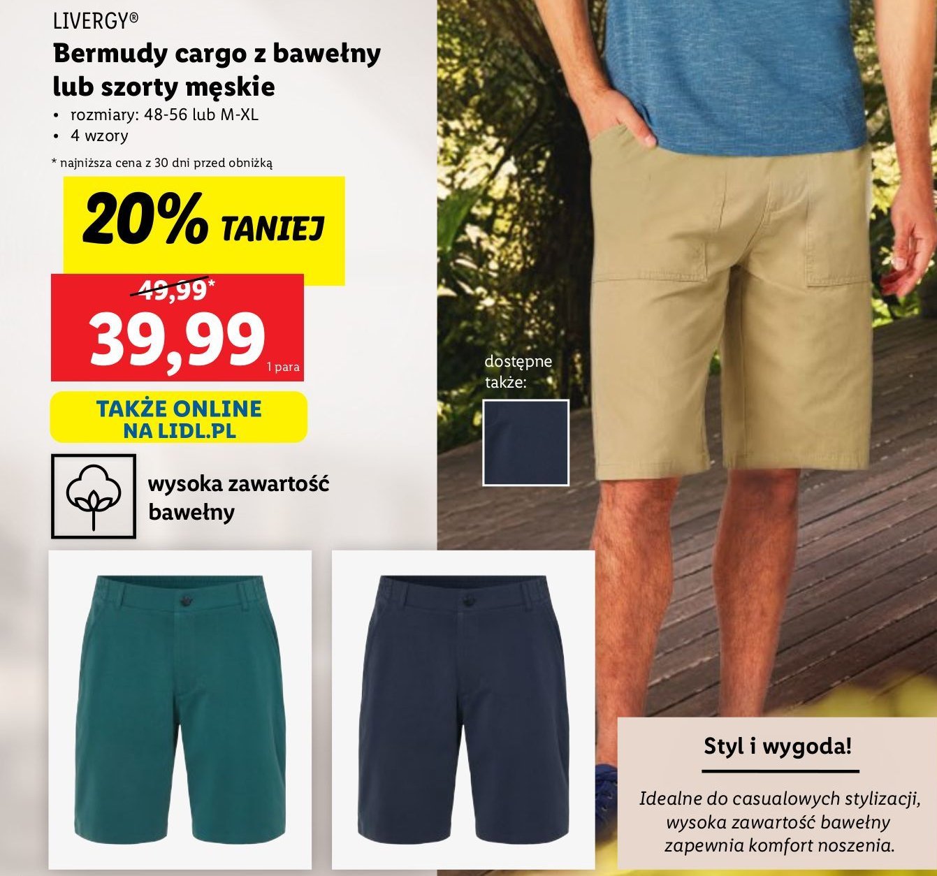 Bermudy w stylu cargo rozm. 48-58 Livergy promocja w Lidl