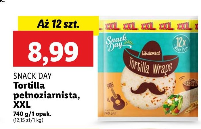 Tortilla pełnoziarnista Snack day promocja w Lidl