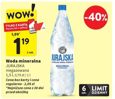 Woda mineralna JURAJSKA niegazowana promocja w Intermarche