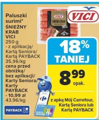 Paluszki surimi śnieżny krab Vici promocja w Carrefour