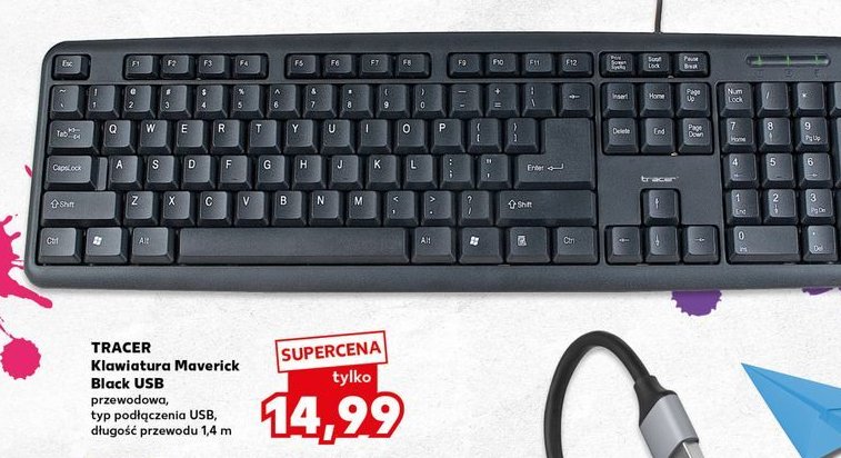 Klawiatura maverick black usb Tracer promocja