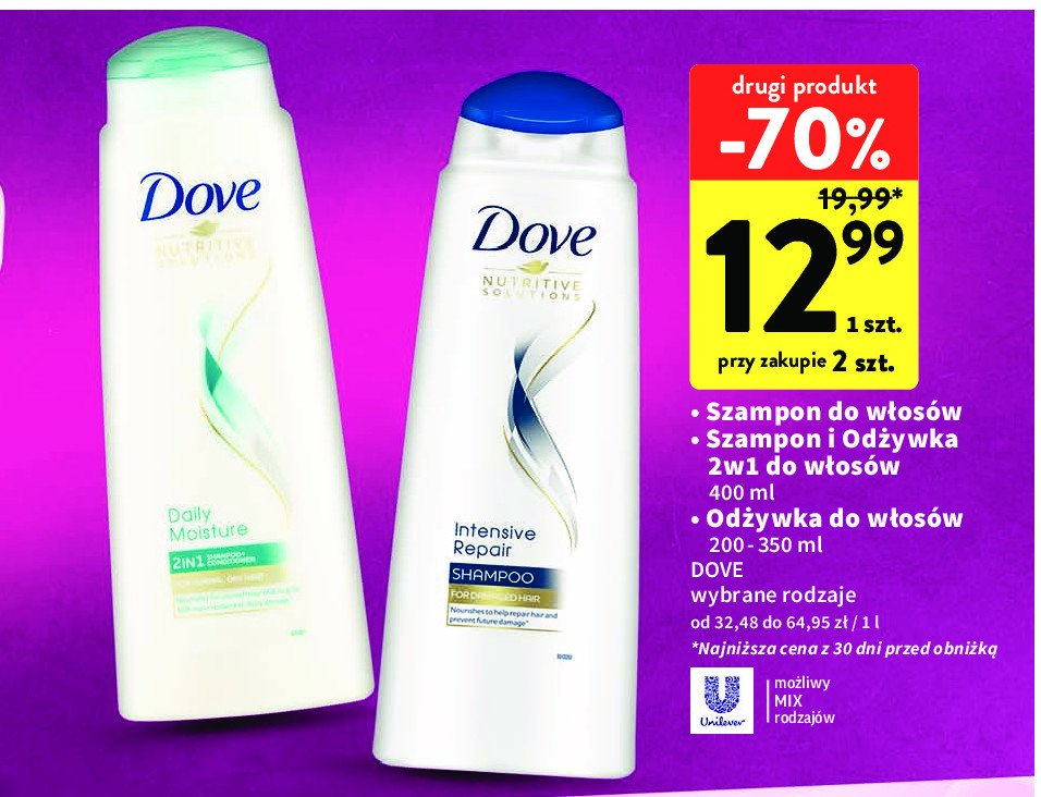 Szampon do włosów Dove daily moisture 2w1 promocja