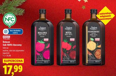 Sok 100% tłoczony Deluxe, malina, róża lub pigwowiec japoński promocja w Lidl
