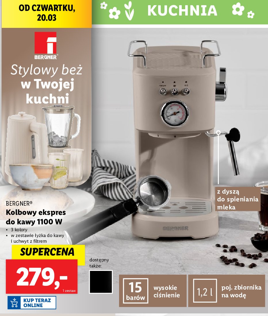 Ekspres ciśnieniowy 1100w Bergner promocja w Lidl