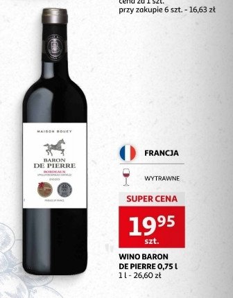 Wino czerwone wytrawne BARON DE PIERRE 2018 BORDEAUX promocja
