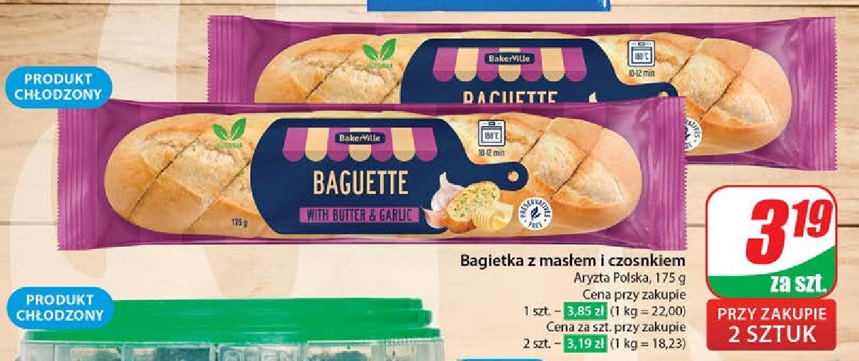 Bagietka z masłem czosnkowym Bakerville promocja w Dino