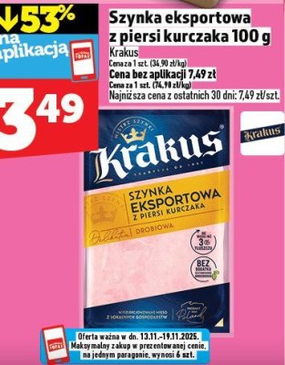 Szynka eksportowa z piersi kurczaka Krakus promocja w TOPAZ