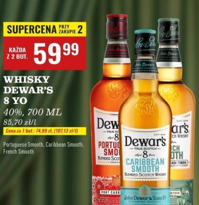 Whisky Dewar's 8 YO Portuguese Smooth 40%, 700 ML promocja w Biedronka