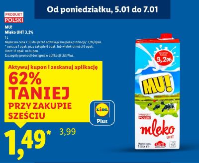 Mleko MU! 3,2% 1l promocja w Lidl