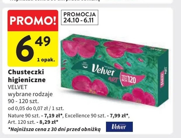 Chusteczki uniwersalne VELVET NATURE promocja