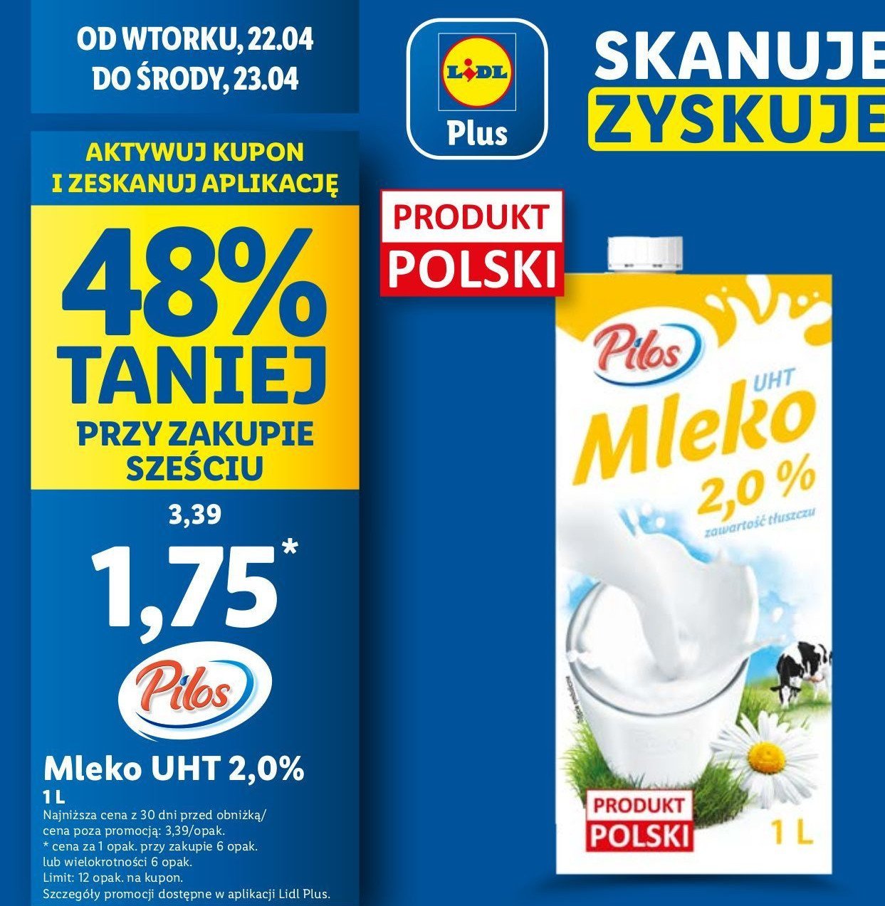 Mleko 2 % Pilos promocja
