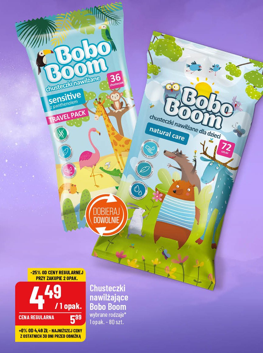 Chusteczki nawilżane dla dzieci sensitive travel pack Bobo boom promocja