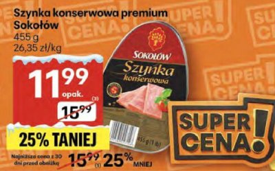 Szynka konserwowa premium Sokołów promocja w Delikatesy Centrum