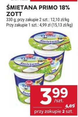 Śmietana Primo 18% Zott promocja w Stokrotka