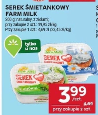 Serek śmietankowy Farm Milk naturalny z ziołami promocja w Stokrotka