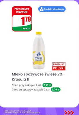 Mleko spożywcze świeże 2% 1l promocja w Dino