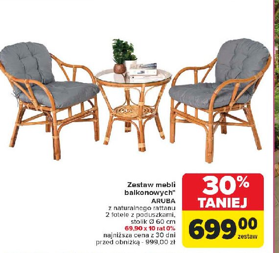 Zestaw mebli aruba: stół + 2 krzesła promocja w Carrefour