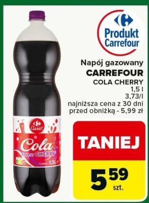 Napój gazowany Carrefour Cola Cherry 1,5 l promocja w Carrefour Market