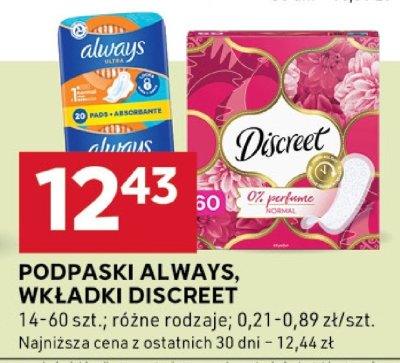 Podpaski Always, wkładki Discreet promocja w Stokrotka