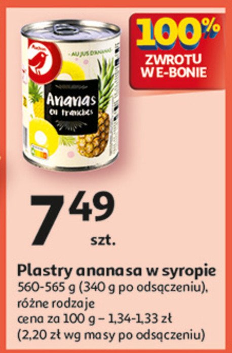 Ananas plastry w soku naturalnym Auchan różnorodne (logo czerwone) promocja