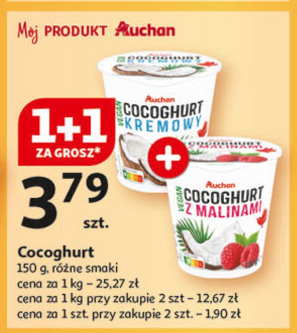 Cocoghurt z malinami Auchan różnorodne (logo czerwone) promocja