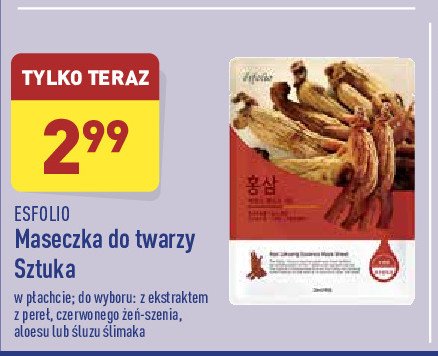 Maska do twarzy z czerwonego żeń-szenia Esfolio promocja w Rossmann
