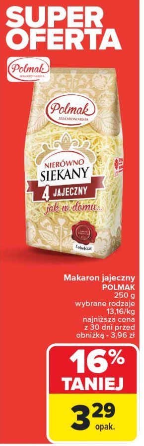 Makaron 4 jajeczny nierówno siekany Polmak promocja w Carrefour