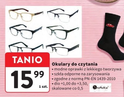 Okulary do czytania, modne oprawki z lekkiego tworzywa, szkła odporne na zarysowania promocja w Intermarche