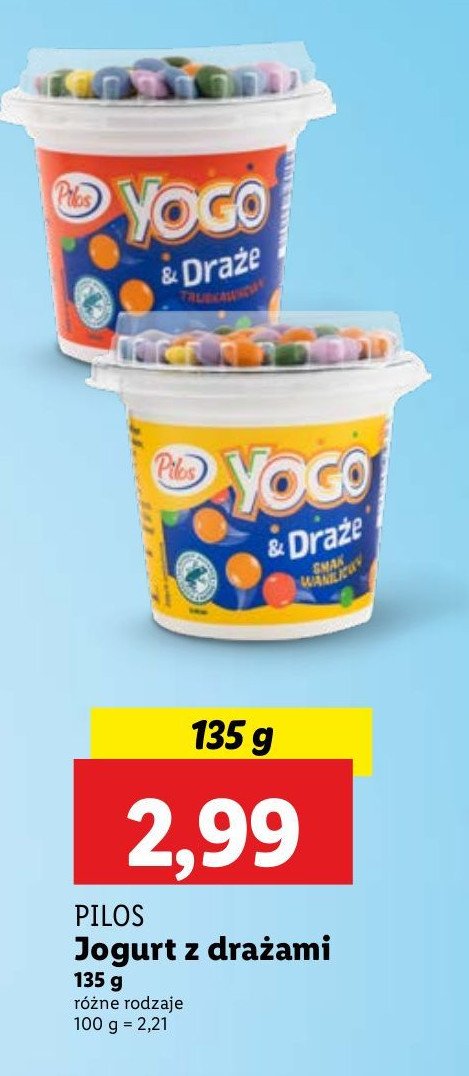 Jogurt waniliowy z drażami Pilos yogo promocja w Lidl