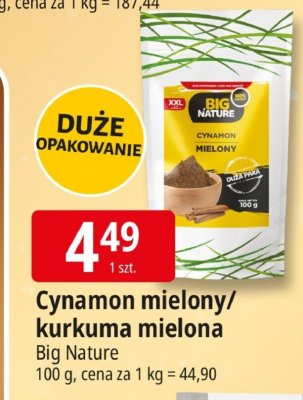 Cynamon mielony/kurkuma mielona Big Nature promocja w Leclerc