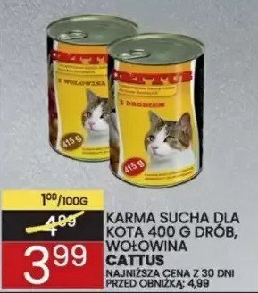 Karma sucha dla kota drób, wołowina Cattus 400g promocja w Wafelek