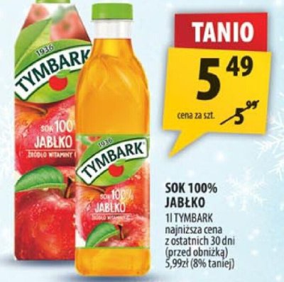Sok 100% jabłko Tymbark promocja w Arhelan