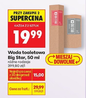 Woda toaletowa Big Star, 50 ml promocja w Biedronka
