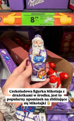 Czekolada figurka Milka Mikołaj z drażetkami promocja w Biedronka