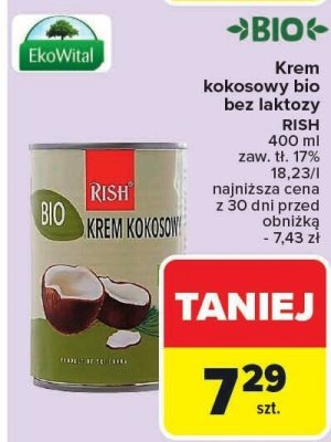 Krem kokosowy bio bez laktozy RISH promocja w Carrefour