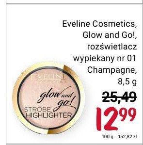 Rozświetlacz nr 1 champagne Eveline glow and go promocja