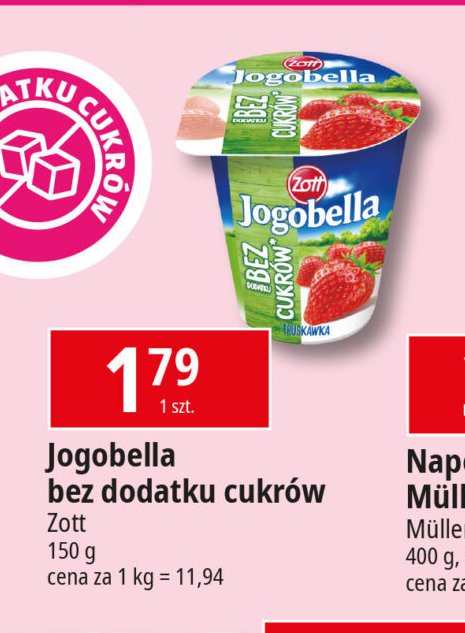 Jogurt truskawka bez cukrów Zott jogobella promocja