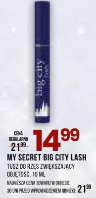MY SECRET BIG CITY LASH TUSZ DO RZĘS ZWIĘKSZAJĄCY OBJĘTOŚĆ 10 ML promocja w Drogerie Natura