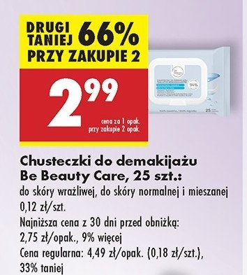 Chusteczki do demakijażu do cery normalnej i mieszanej BE BEAUTY FACE EXPERTIV Be beauty care promocja w Biedronka