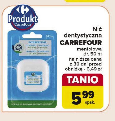 Nić dentystyczna z miętą i fluorem Carrefour promocja