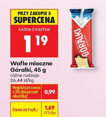 Wafle mleczne Góralki, 45 g, różne rodzaje promocja w Biedronka