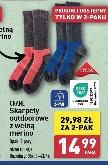 Skarpety outdoorowe 35/37 CRANE promocja