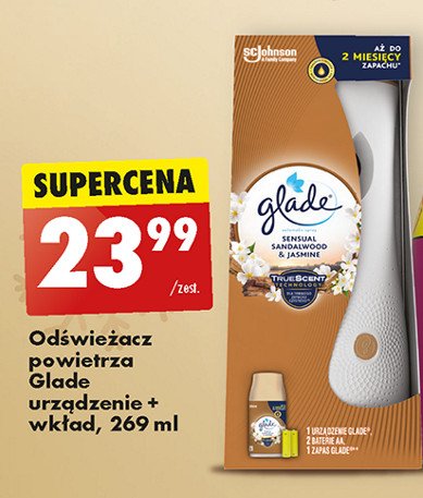 Odświeżacz powietrza + wkład sensual sandalwood & jasmine Glade by brise automatic spray promocja w Biedronka