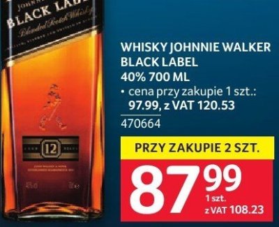 Whisky Johnnie Walker Black Label 40% 700 ML promocja w Selgros
