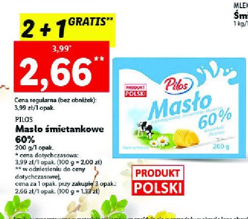 Masło śmietankowe 60 % Pilos promocja